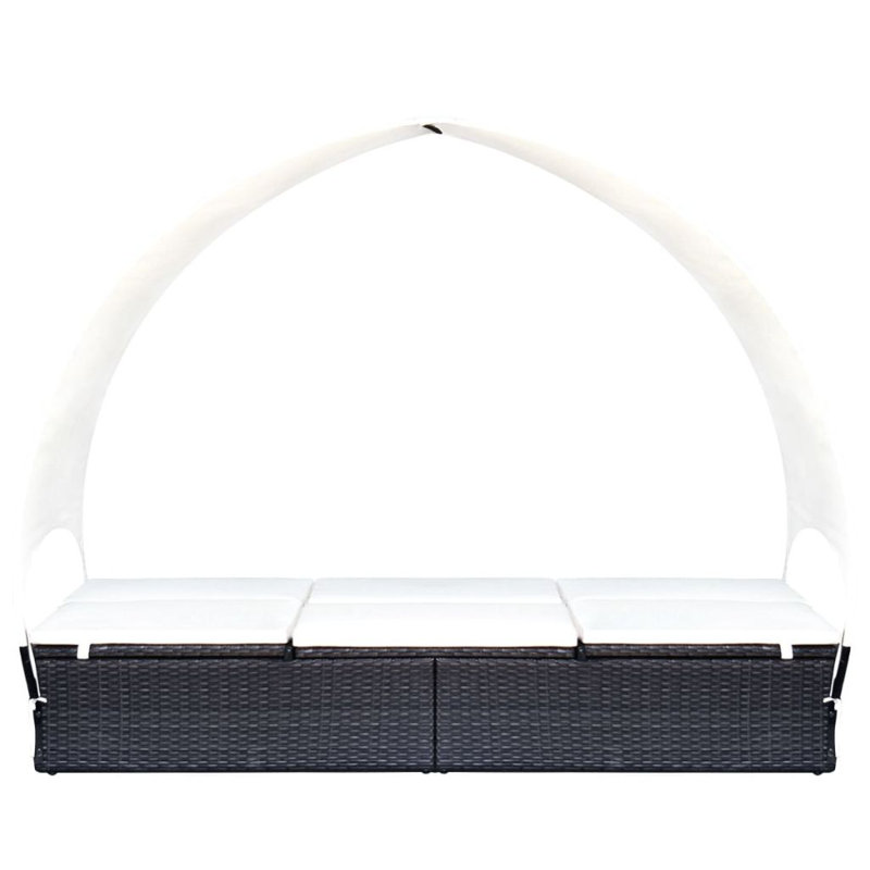 Vizcarrondo vidaXL Double Sun Lounger Patio Rattan Wicker Daybed with Canopy Poly Rattan, Cream Cushion/Black Frame
