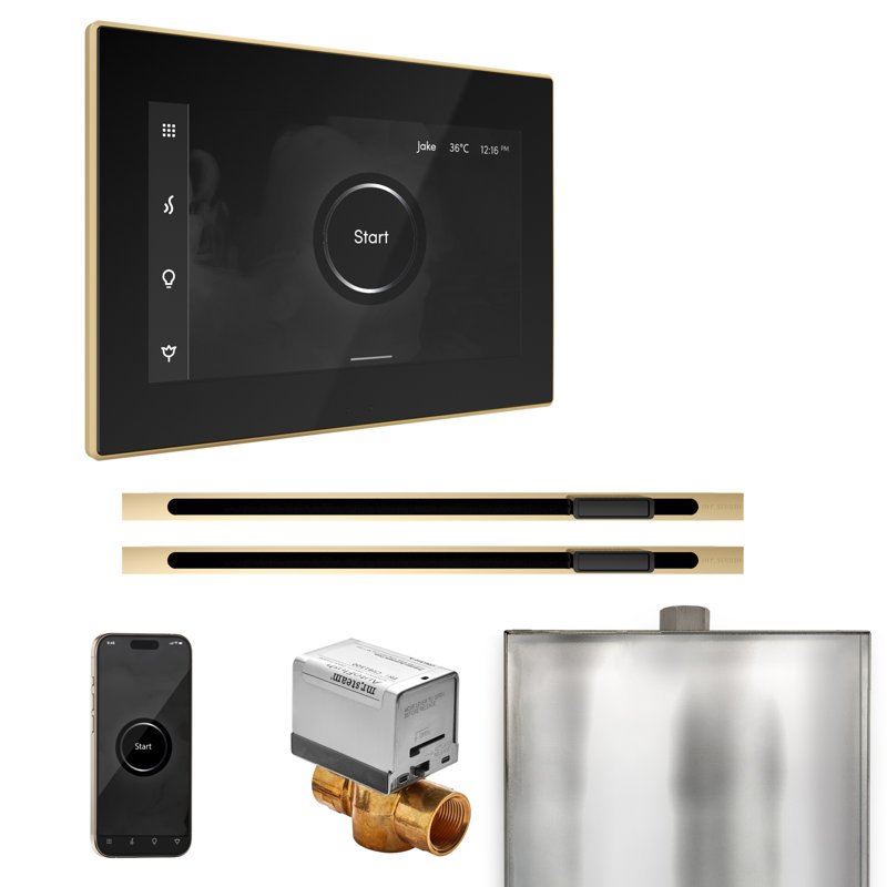Ensemble de contrôle de douche à vapeur XButler Max avec contrôle iSteamX et tête de vapeur linéaire , Laiton poli