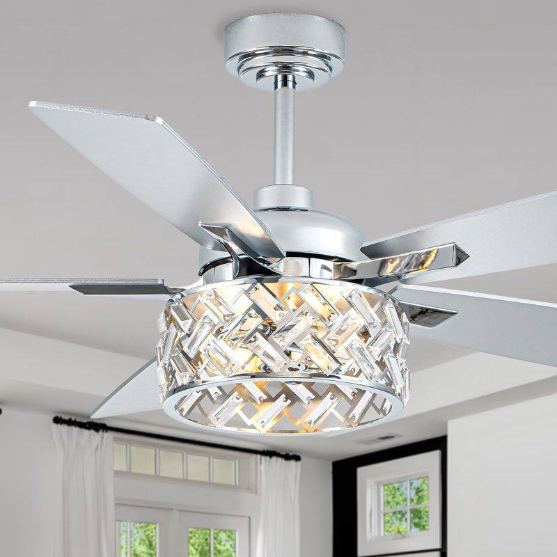 Grand ventilateur de plafond moderne en cristal de 52 po avec ensemble d'éclairage et moteur réversible à 6 vitesses