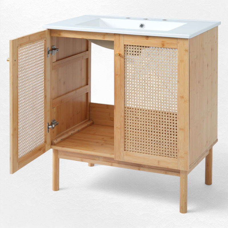 30" Single Bathroom Vanity With Ceramic Top, Brown