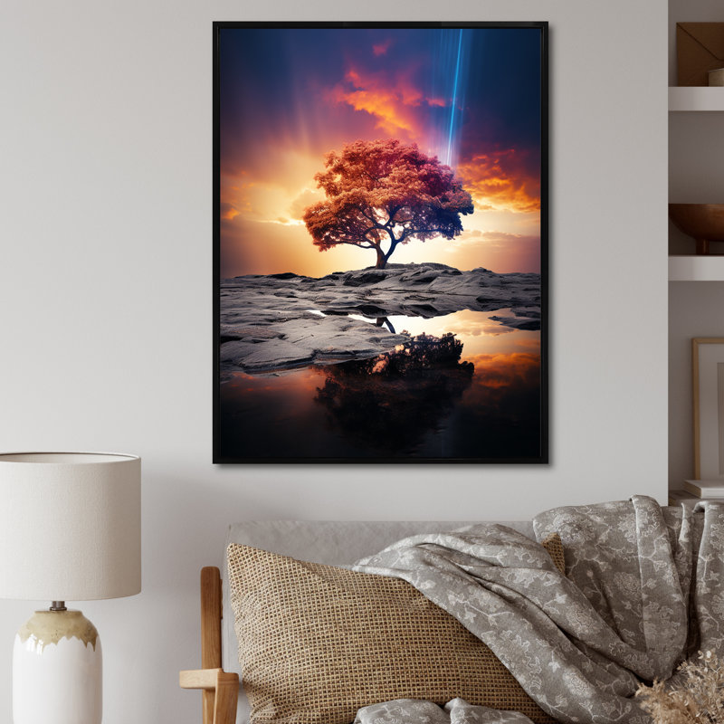 " Tree Rainbow Ethereal Radiance ", 32" H x 16" W x 1" D, Black Floater Framed