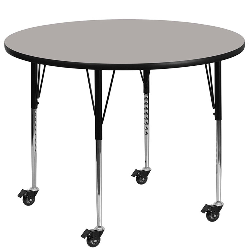 Wren 42'' Round Grey Thermal Laminate Mobile Activity Table with Adjustable Legs