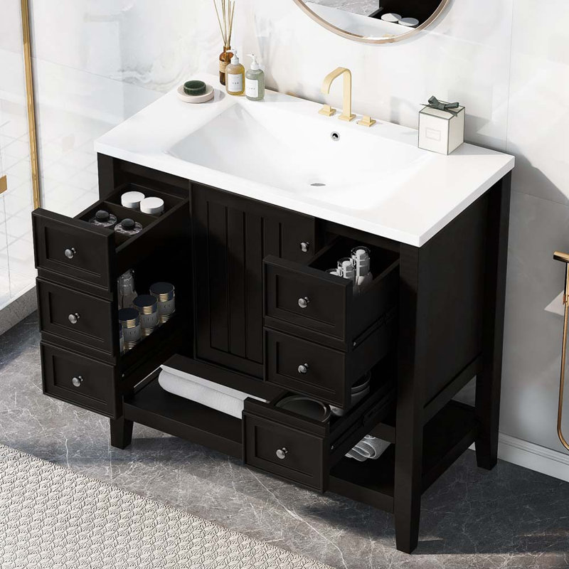 Meuble-lavabo simple avec comptoir Shelise 36, Noir