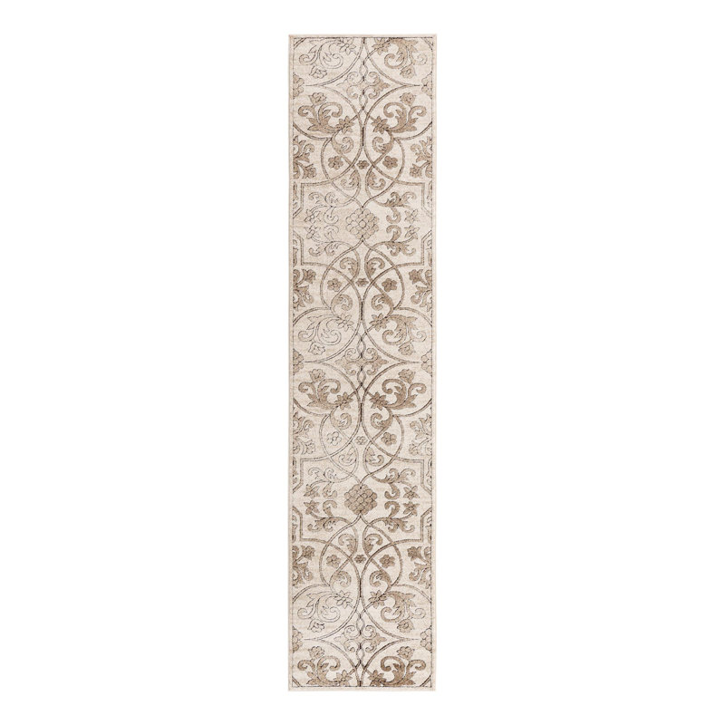 Tapis oriental beige foncé Derby, Tapis de couloir 2 pi 7 po x 12 pi