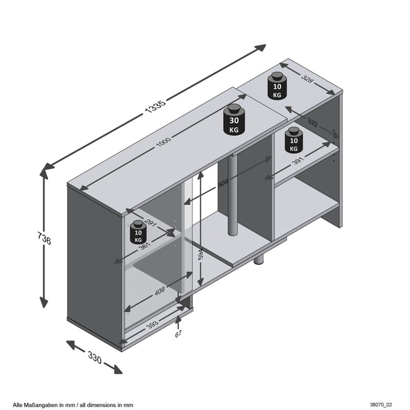 Kulju FMD Modular Corner Storage Unit with Open Shelf 