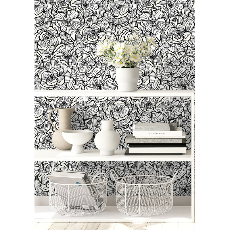  Papier peint non tissé à motif floral Alejandra Designs, Ivoire/noir