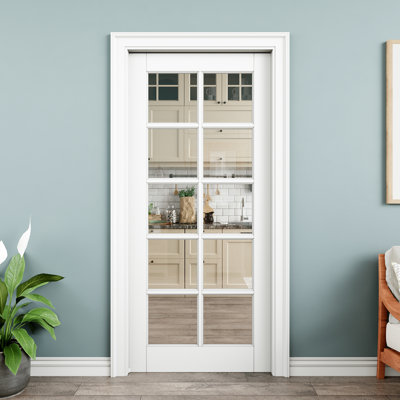 Interior Sliding Pocket Doors 10-Lite Clear Glass Sliding Door With Hardware & Soft Close