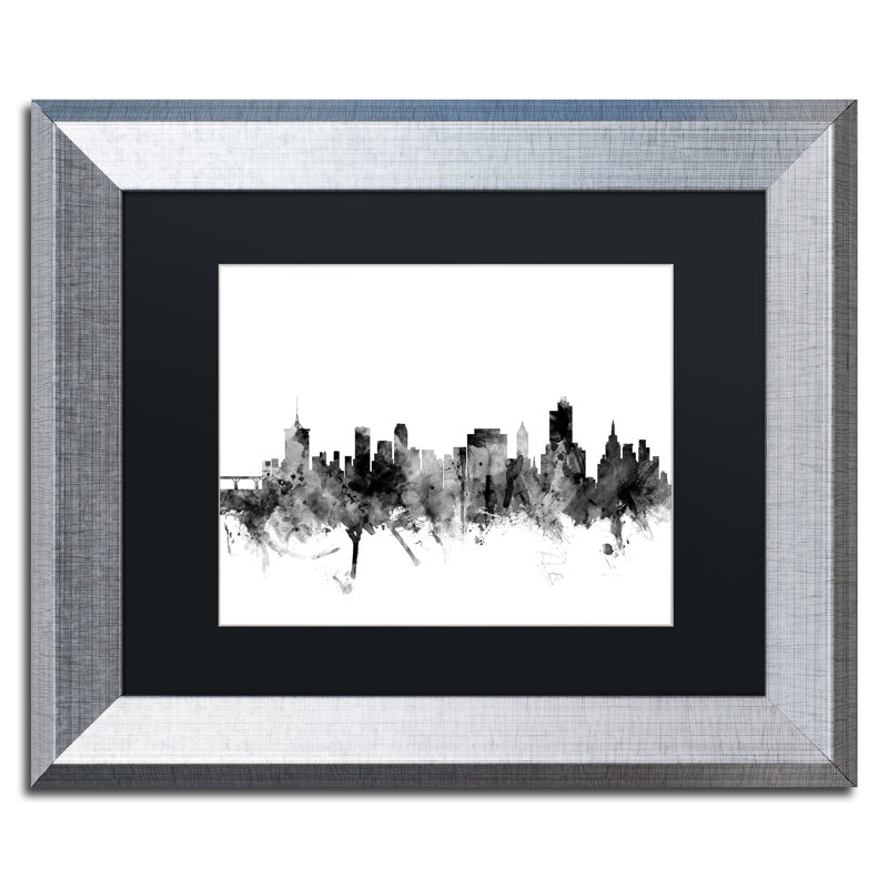 «Tulsa Oklahoma Skyline BW», impression encadrée, L 14 po x H 11 po, Noir mat, Brun