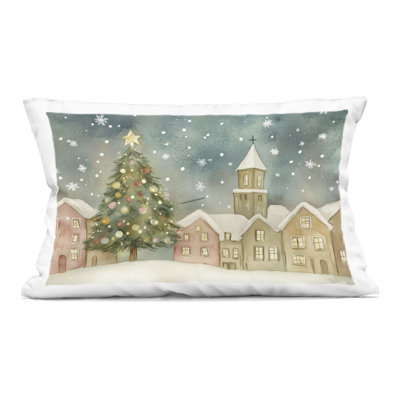 Coussin décoratif Christmas Village Snowfall, imprimé par LSR Design Studio