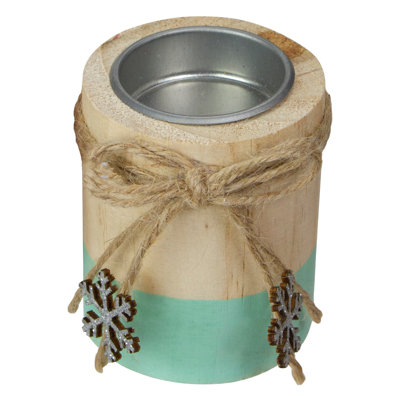 Porte-bougie de Noël 3 po vert et bois naturel