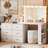 Makeup Vanity Desk with Mirror and 3-Colour Lights,6 Drawers Vanity Table with Charging Station-1947693965
