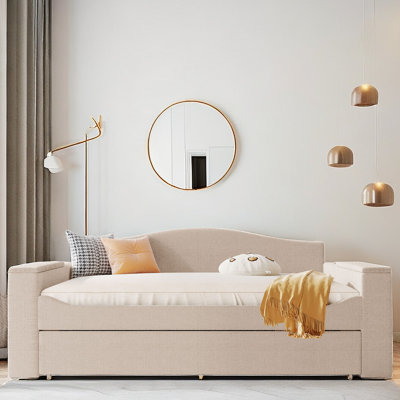 Teddy Fleece Daybed With Storage Armrests, Trundle, USB Port