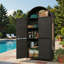 Grande armoire de rangement extérieure en osier avec tablettes réglables, tablette supérieure ouverte et pieds de support réglables en hauteur-810896880
