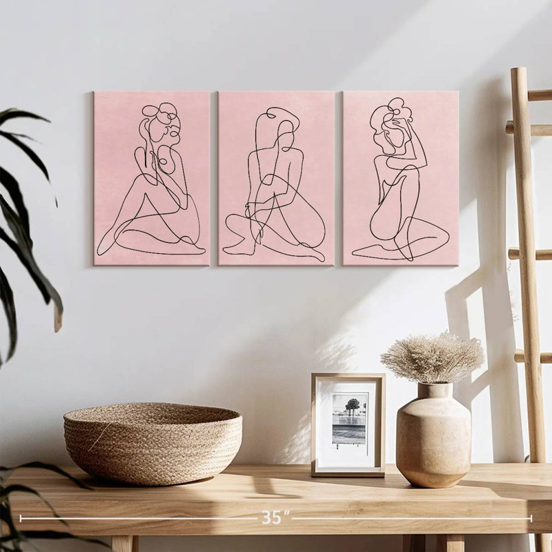 " One Line Curvy Female " 3 - Pieces, 12" H x 26" W x 1" D
