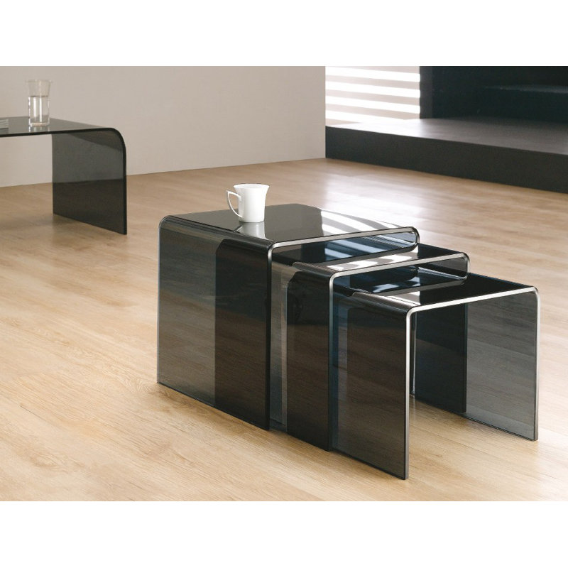 Mariana Glass Top Sled Nesting Tables, Smoked