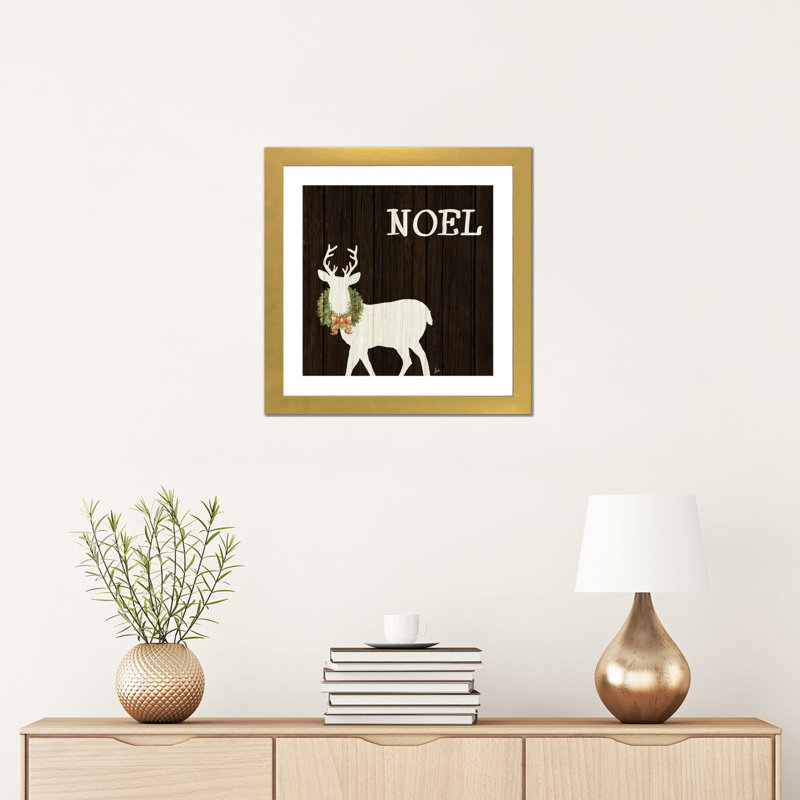Cerf en bois avec couronne I par Andi Metz-impression, Blanc, H 16 po x l 16 po x p 1 po, Papier doré