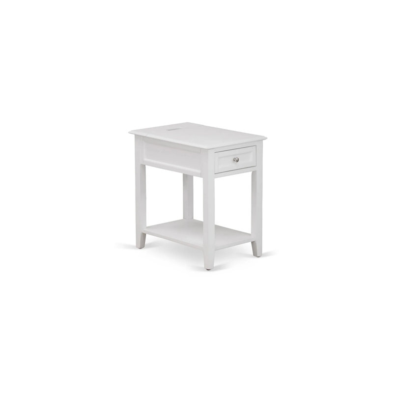 Denison Side Table - Rectangle End Table with a Drawer for Bedroom, White, White