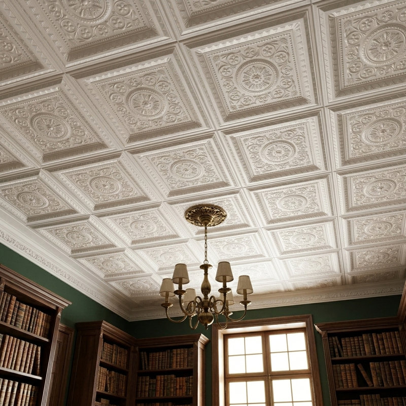 Carreaux de plafond en mousse de polystyrène 20 x 20 avec panneaux décoratifs à coller pour une installation facile, bricolage et rénovation, lot / 8