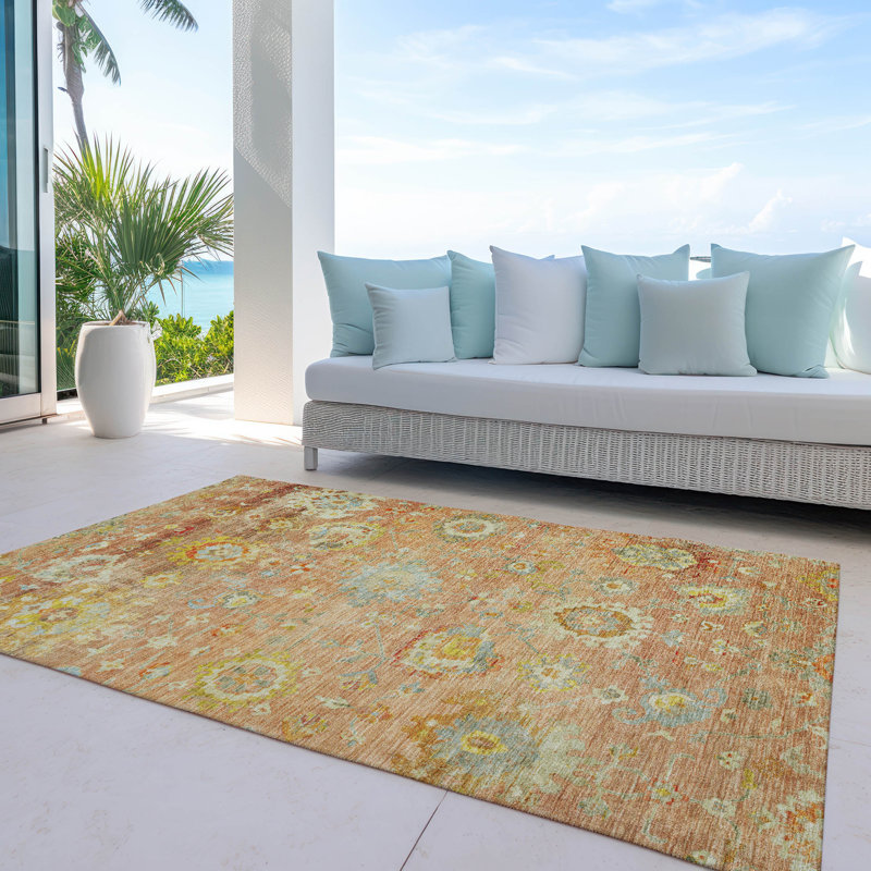 Sofia Orange Washable Indoor-Outdoor Rug - , 2'6" x 3'10"