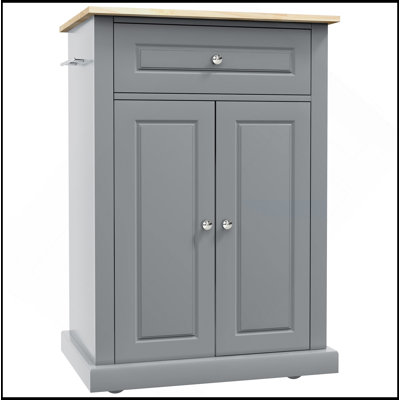 Rolling Kitchen Island Cart, Portable Serving Trolley Table With Drawer, Adjustable Shelf And 2 Towel Racks, Grey