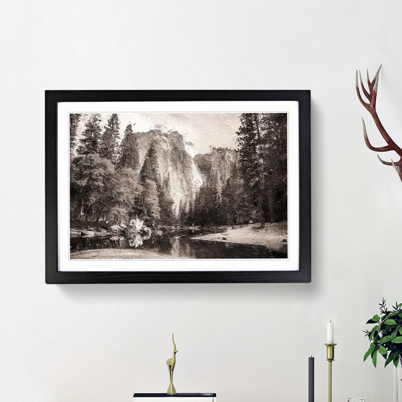 Cliffs of Yosemite Valley California - Picture Frame Painting Print, 48cm H x 65cm W x 2cm D, Black Framed
