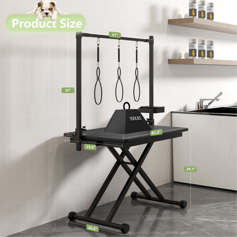 Grande table de toilettage pour chien 47 po pliable noire avec accoudoirs réglables pour chiens à la maison, Noir