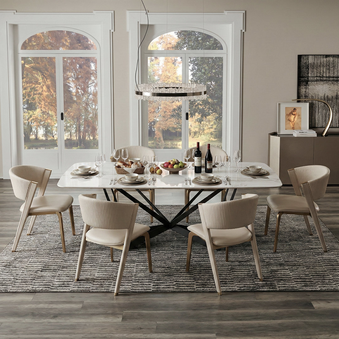 Entwisle Modern Rectangular White Sintered Stone Tabletop Dining Table Orren Ellis 