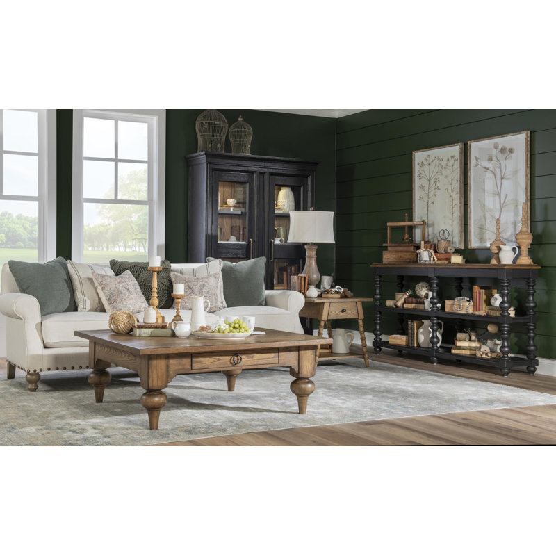 Country Living Vintage Market Splayed Bobbin Leg End Table with Drawer and Shelf, Brown