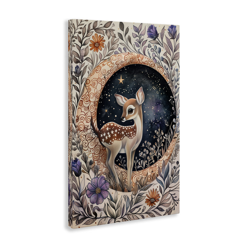 Art mural floral fauve et lune par The Dutch Lady, H 30 po x l 20 po