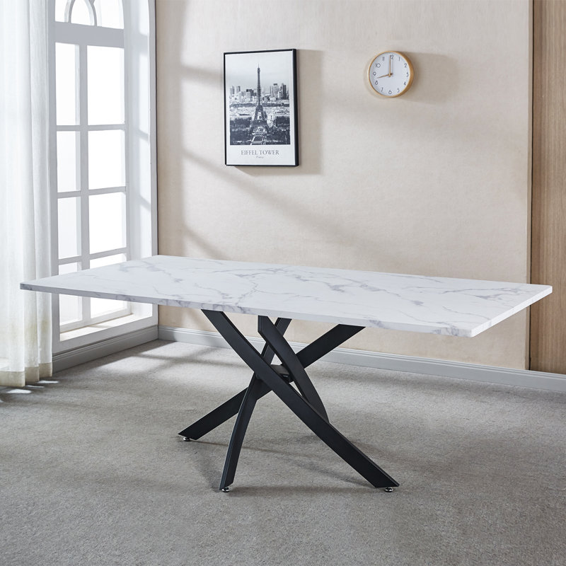 Metal Base Dining Table, Marble White