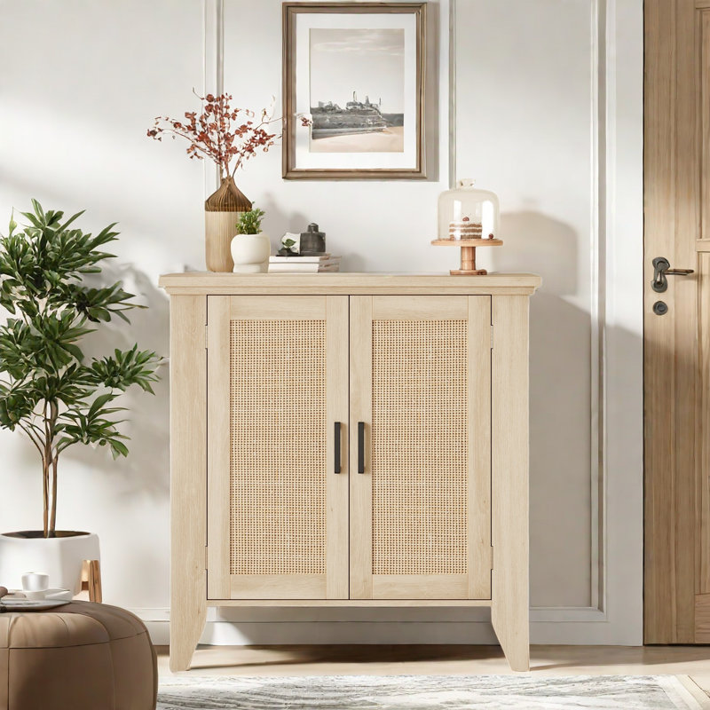 Armoire de rangement en rotin, armoire d'appoint avec porte et tablette