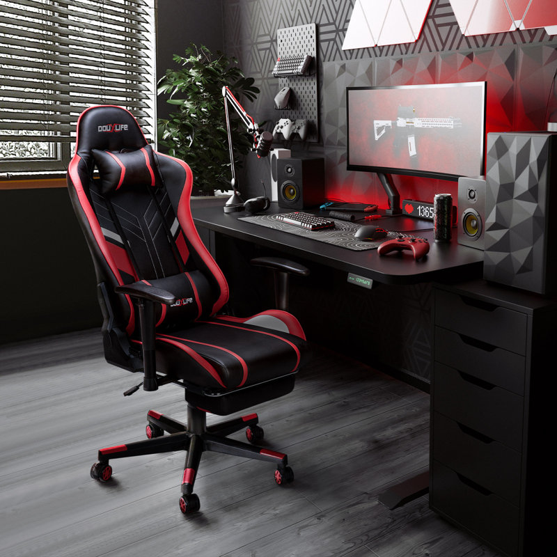 Upgraded Massage Gaming Chair 7-Point, Office Chair with Footrest & Lumbar Support, Thickened and Widened Cushions Backrest