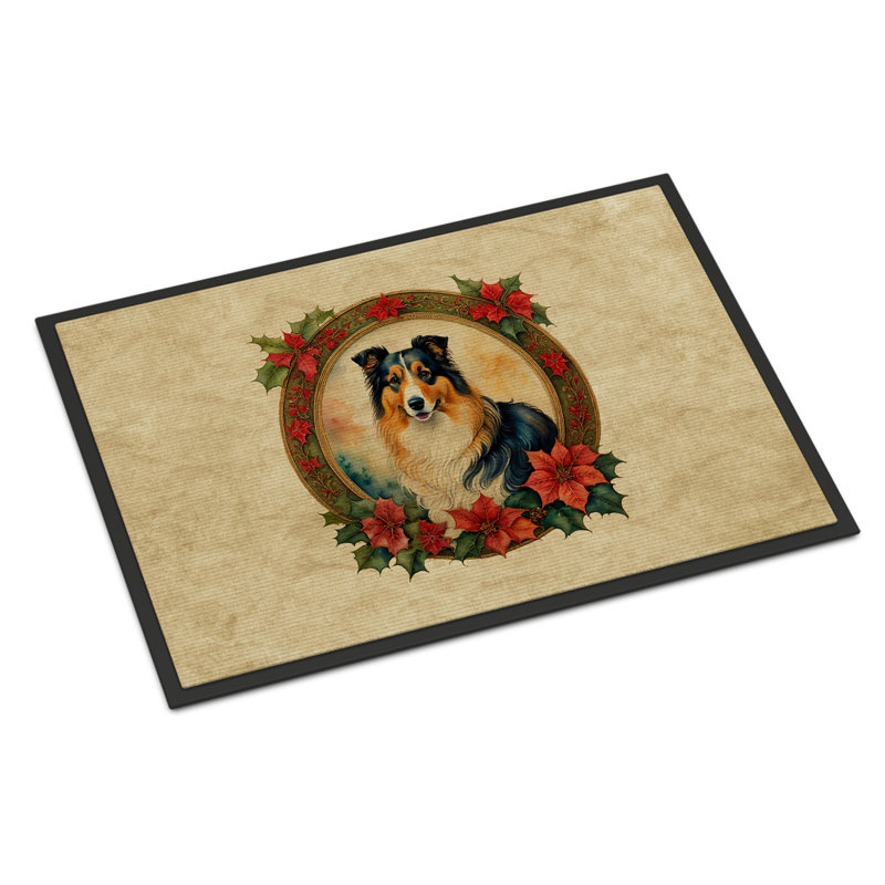 Paillasson Collie Christmas Flowers_2347, L 24 po x L 36 po