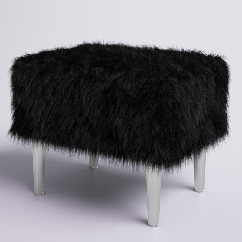 Natalia Upholstered Ottoman, Black Faux Fur