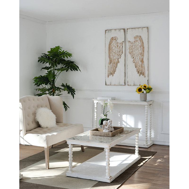 De deux panneaux muraux suspendus à oreilles en plumes, blanc vieilli, 42 po x 15,5 po, parfaits pour le salon, le couloir de la salle à manger 2