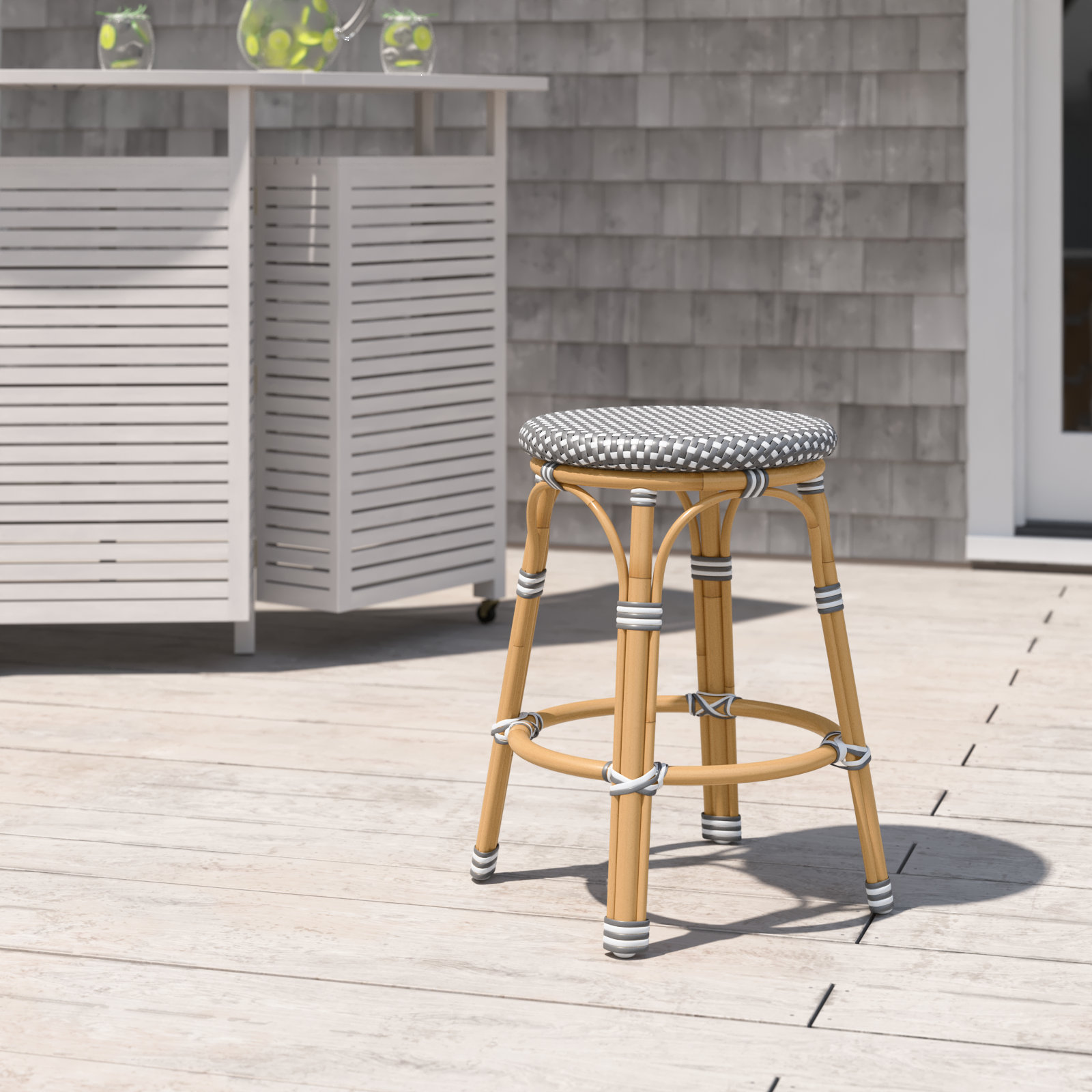 Ellie Patio Bar Stool, Gray/White