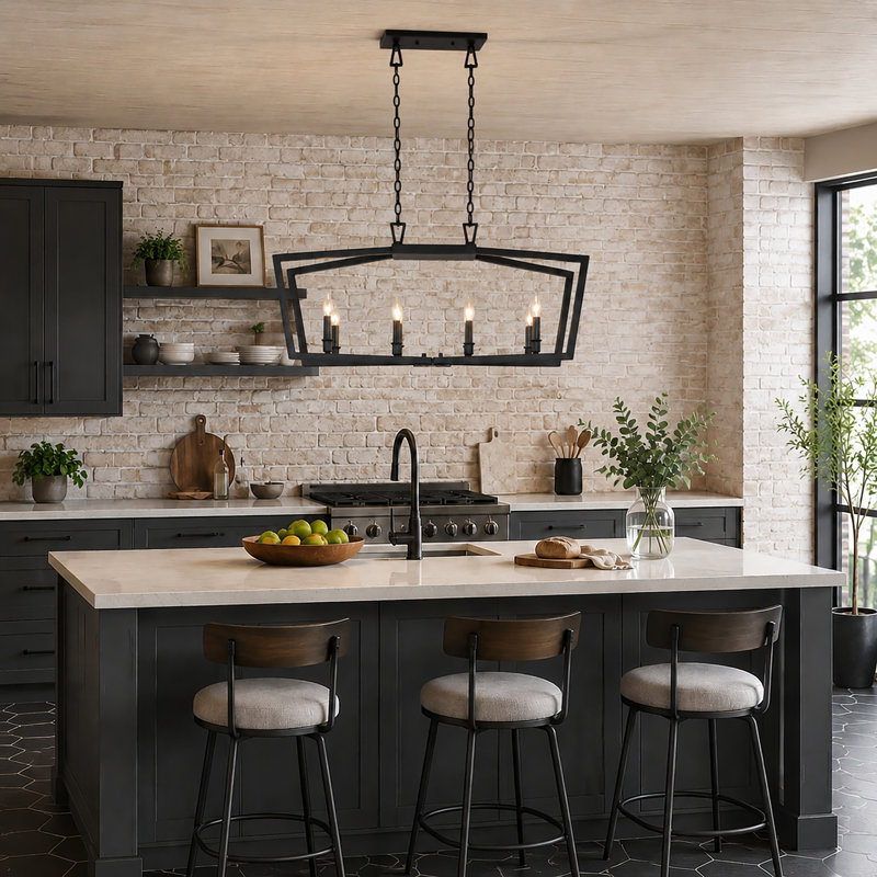 Luminaire suspendu géométrique doré pour îlot de cuisine, Noir, 8