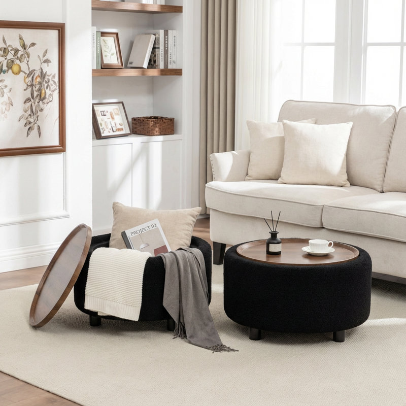 Table basse ronde avec rangement Pietsch, Noir