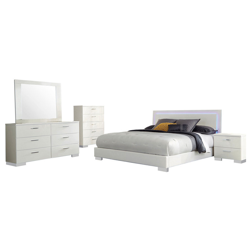 Ensemble de chambre avec très grand lit 5 pièces Dulcey, Cinq pièces : lit, table de chevet, commode, com, Très grand