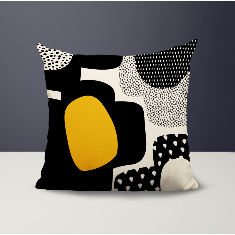 Coussin carré intérieur / extérieur pia, H 17 po x l 17 po, Jaune / noir / blanc cassé