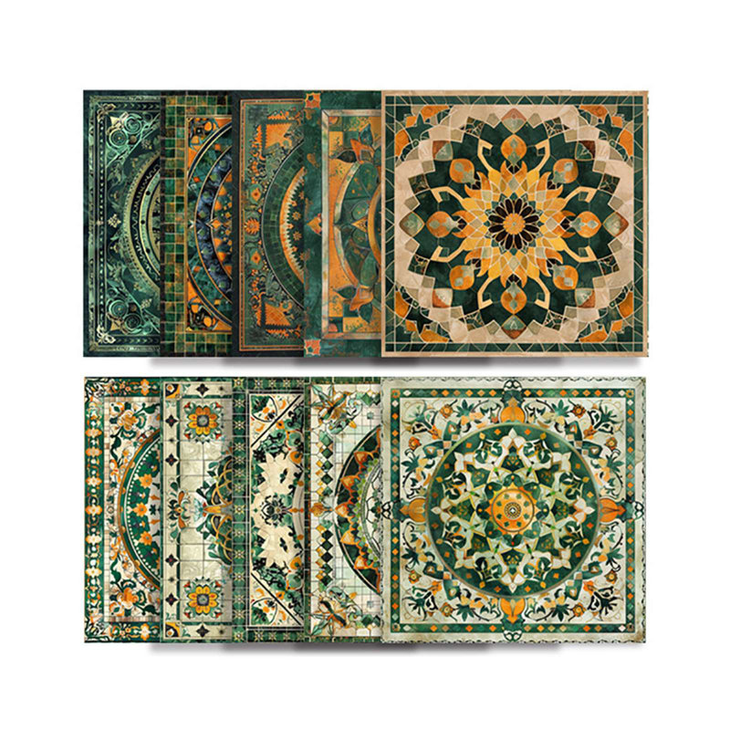 Autocollant de carreaux de mandala carré 10 pièces, autocollants auto-adhésifs en vinyle 5,91 x 5,91 pouces, vert
