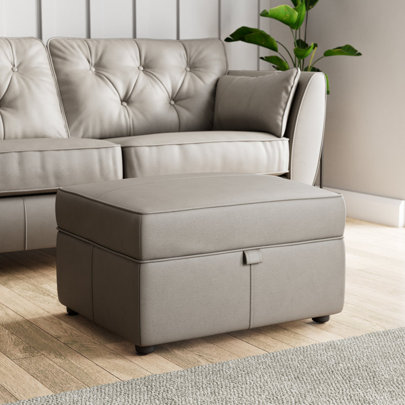 Marylin Wide Rectangle Footstool Ottoman with Storage, Stone Grey