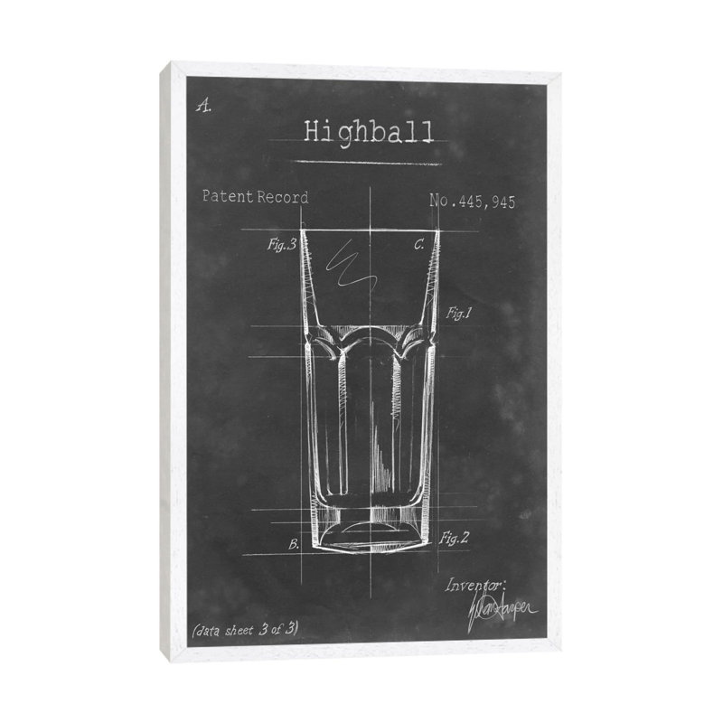 Barware Blueprint II by Ethan Harper - Print on Canvas, 66.04 cm H x 45.72 cm W, White Framed Canvas