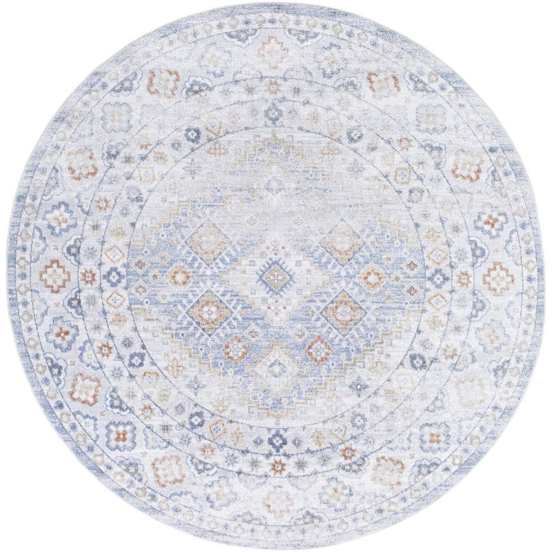 Janiaha Washable Oriental Indoor Rug, Round 6'7"