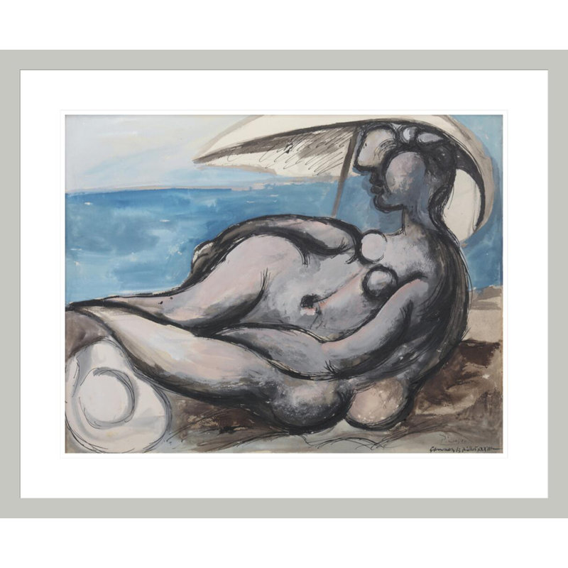 (Femme avec un parasol sur la plage) par Pablo Picasso, impression giclée encadrée, H 23,5 po x l 28,49 po