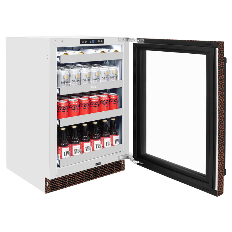 Zline 24 In. Touchstone 151 Can Beverage Fridge With Hand Hammered Copper Glass Door