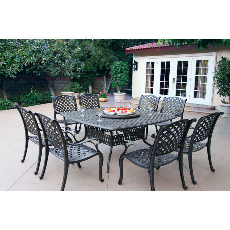 Frazee 10-Piece Patio Dining Set with Cushions and 64'' Square Dining Table and Lazy Susan