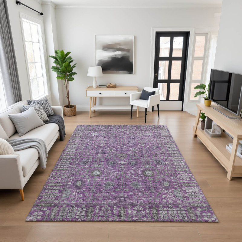 Premium Machine Washable Mayfield AMF2231 Global Rug, Purple, 5' x 7'6"