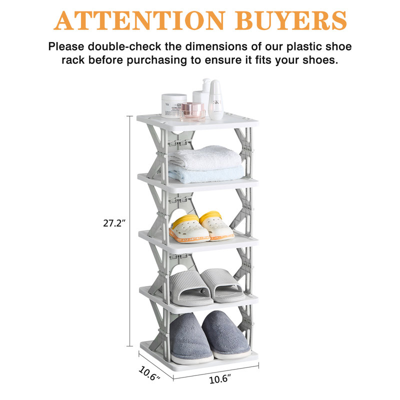 Iya 5 Tier Foldable Shoe Rack, Space-Saving Vertical Shoe Rack Organizer, Narrow Free-Install Shoe Storage Shelf for Small Space Saving, Entryway, Closet, Mudroom
