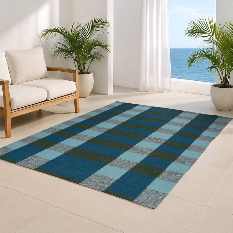 Tapis d'intérieur et d'extérieur à carreaux bleu, Rectangulaire 2 pi x 3 pi